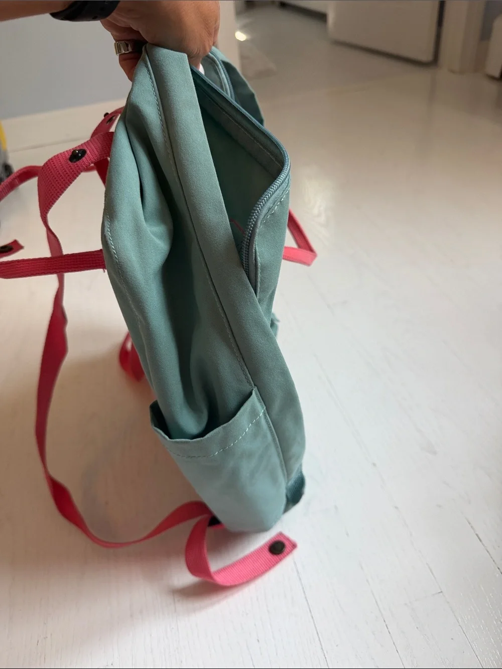 Fjallraven Backpack - Teal with Pink Accents.